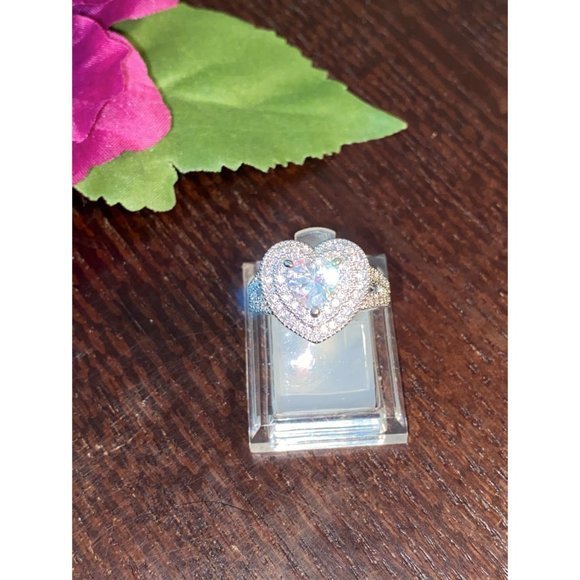Sliver CZ Layered Heart Engagement Ring - Picture 4 of 6